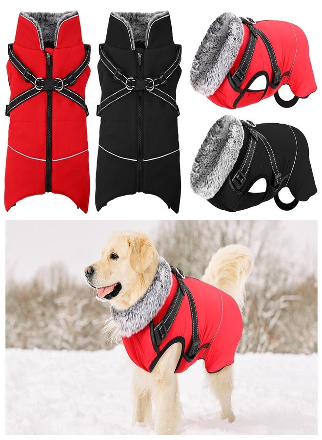 Dansydaisy 2 Pcs Dog Winter Coats Reflective Dog Winter Jackets with Harness Built in, Thicken Fleece Lining Adjustable Pet Cold Weather Coats for Pet Turtleneck Clothes(Large) - Image 1
